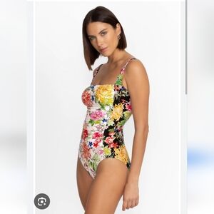 Johnny Was Metalli Mix Ruched One Piece Swimsuit Size 3X New $198